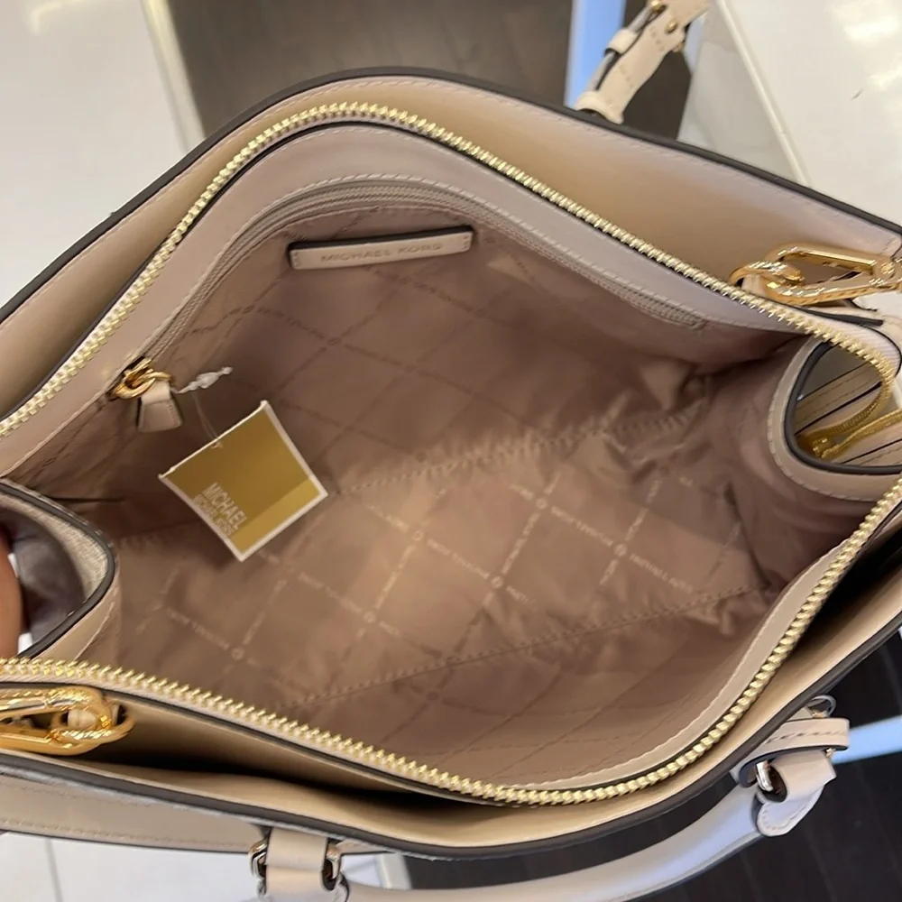 Michael Kors Sheila Medium Signature Logo and Metallic Satchel Crossbody CZ NWT